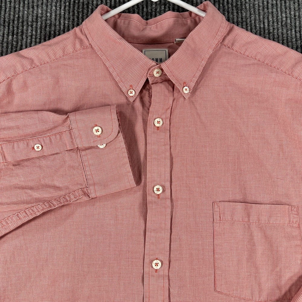 ROWM Shirt Mens 3XL Tall Red Houndstooth Plaid Long Sleeve Button Up Preppy‎